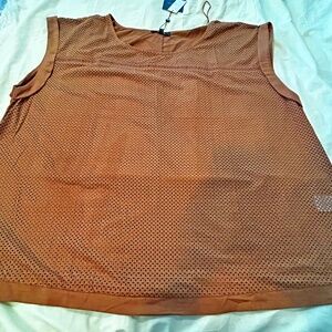 FAUX SUEDE TOP, SLEEVELESS, TOFFEE, SIZE 4X, OPENWORK PATTERN ON FRONT, PLAIN